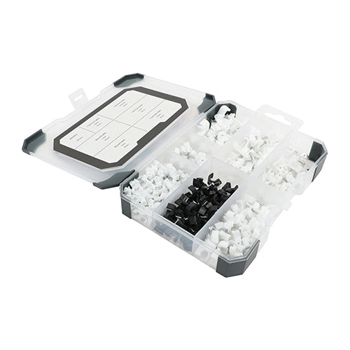 (CASE OF 290pcs) Mixed Tray Cable Clips – 290pcs Black, Grey & White Cable Organisers