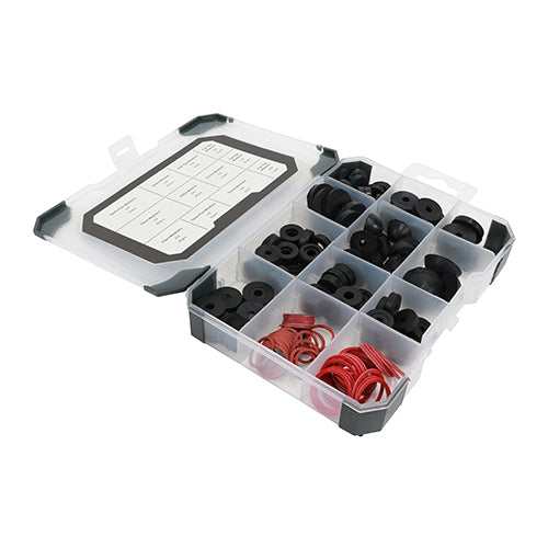 (CASE OF 159pcs) Mixed Tray – 159pcs Tap Repair Washers Assortment Set | Rubber & Fibre Flat, Dome, Delta & Tanto Flex Washers | For Kitchen & Bathroom Taps