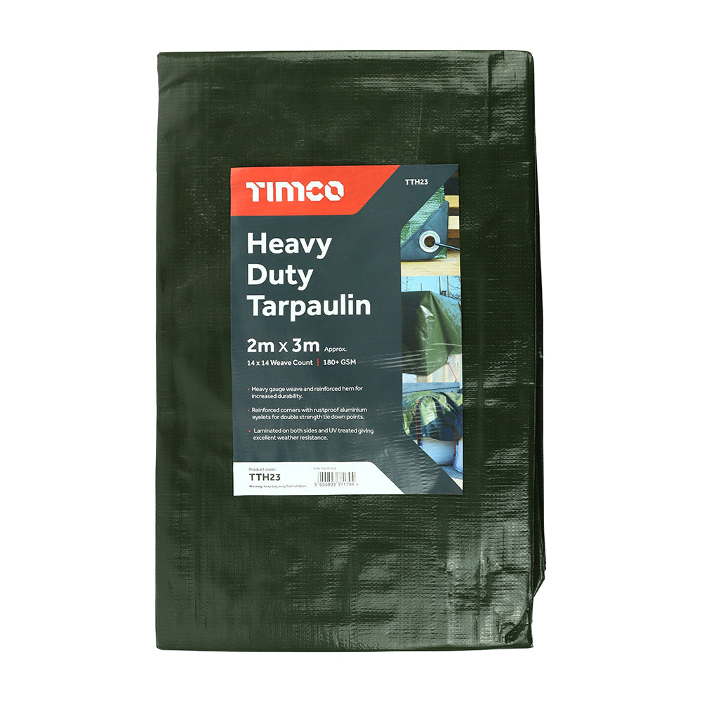 TIMCO Heavy Duty Tarpaulin – Waterproof Green Tarp Cover, UV Resistant, Reinforced Eyelets & Hems, Outdoor Ground Sheet, Camping, Garden & Construction Use