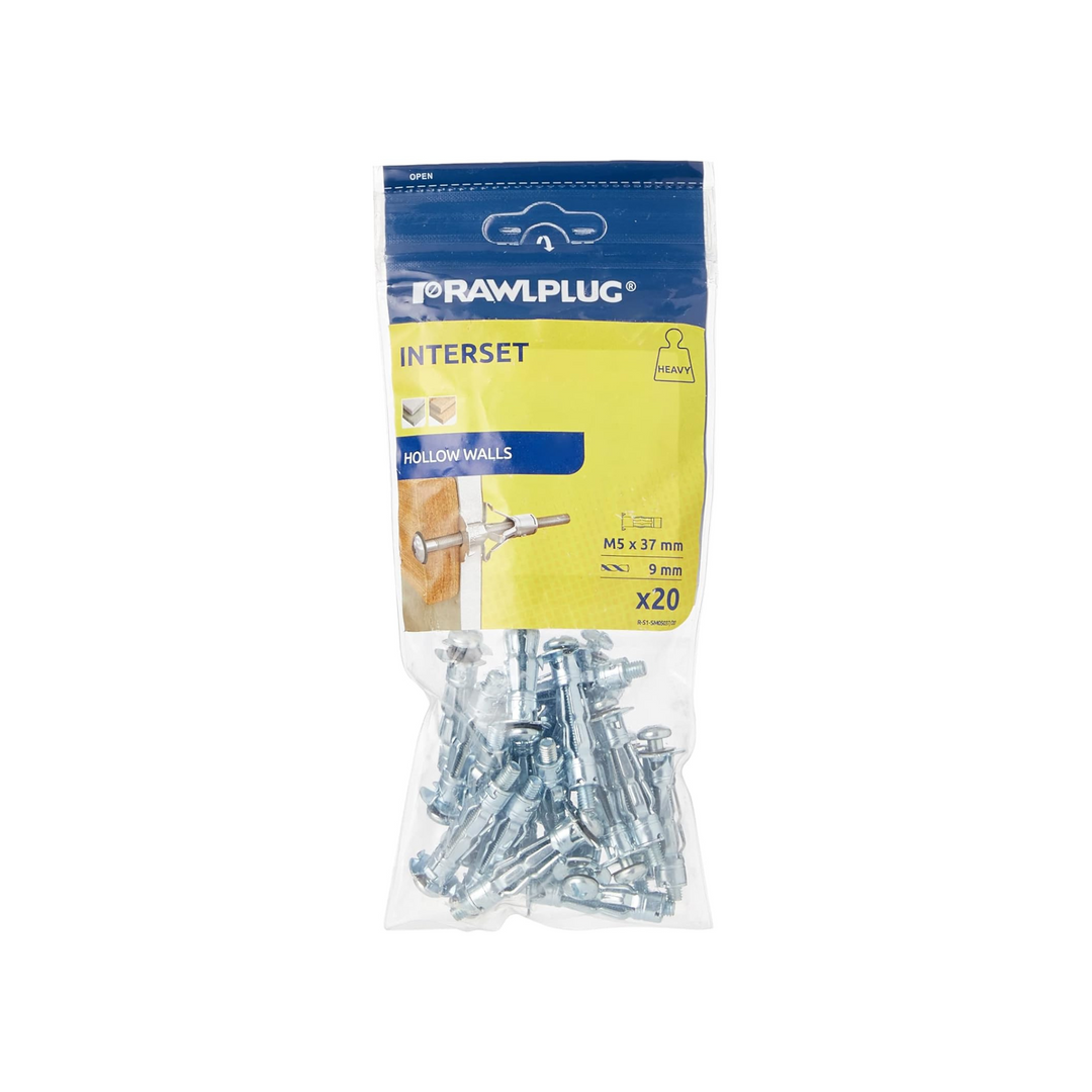 Rawlplug - M5 x 37mm Hollow Wall Anchors - Screws for Plasterboard Fixings - Hollow Wall Plugs