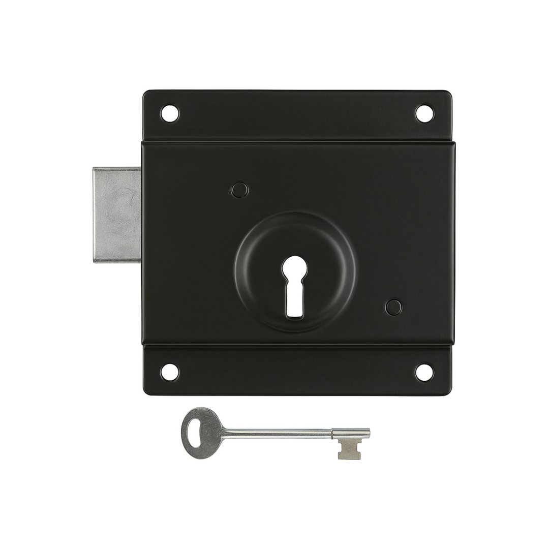 4" Garden Gate Lock with Key – Door Shed Lock, Surface Mount Security Press Rim Lock Bolt for Greenhouse & Yard Gate