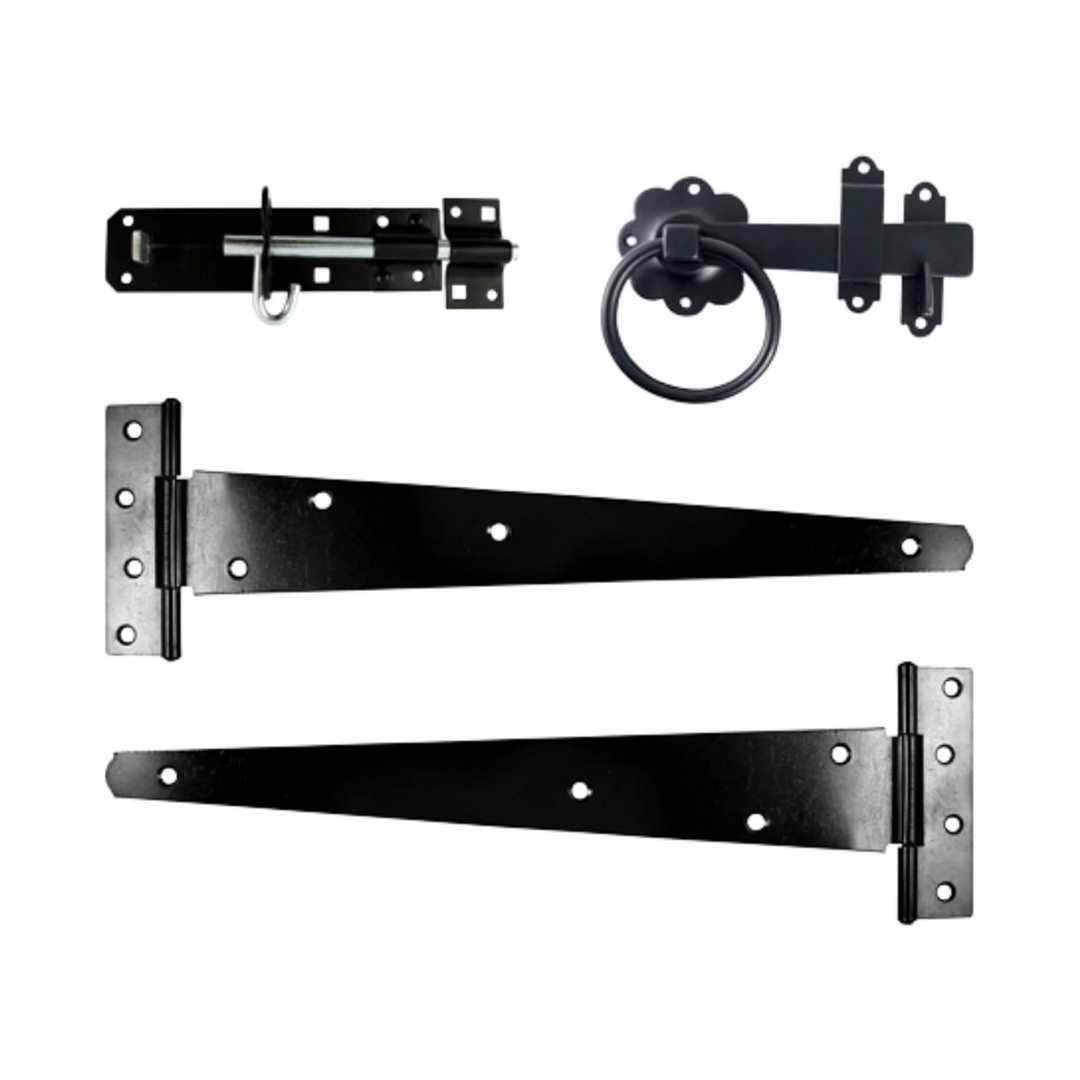 18" Wooden Garden Gates Kit – Black Gate Latches, Gate Bolt & Tee Hinges| Gate Locks and Latches in Epoxy Black