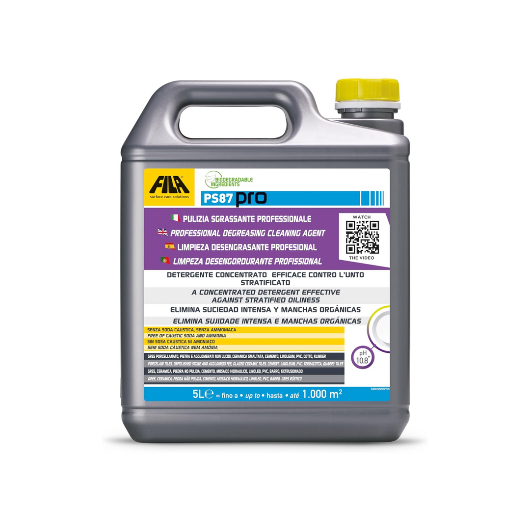 FILA Surface Care Solutions PS87 PRO – Degreaser & Wax Cleaner for Porcelain, Ceramic, Natural Stone, Terracotta & Cement