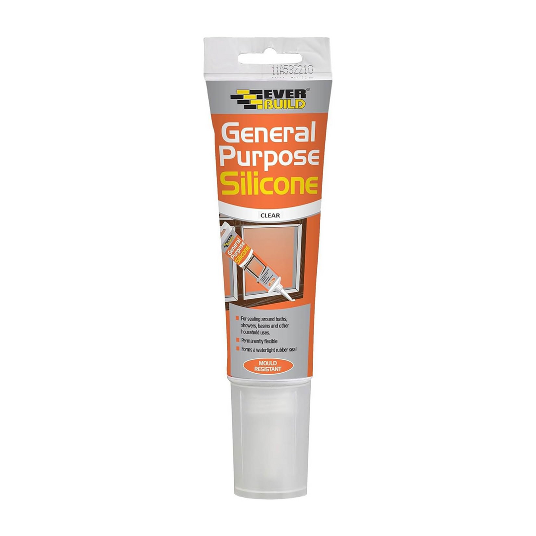 Everbuild 80ml White Waterproof Silicone Sealant Tube – General Purpose Interior & Exterior Sealant