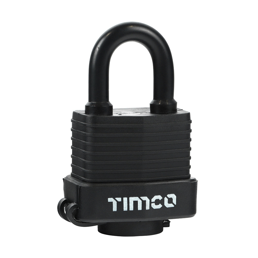TIMCO 40mm Weatherproof Padlock – Laminated Steel Outdoor Padlock with Hardened Shackle & 3 Keys (1 Each)