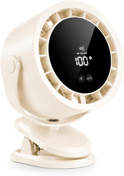 Compact mini Home Pro Breeze clip-on fan in cream white with USB-C rechargeable battery.