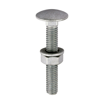 Carriage Bolts with Hex Nuts & Form A Washers - Dome Head - Exterior Timber Fixing - Silver Coated