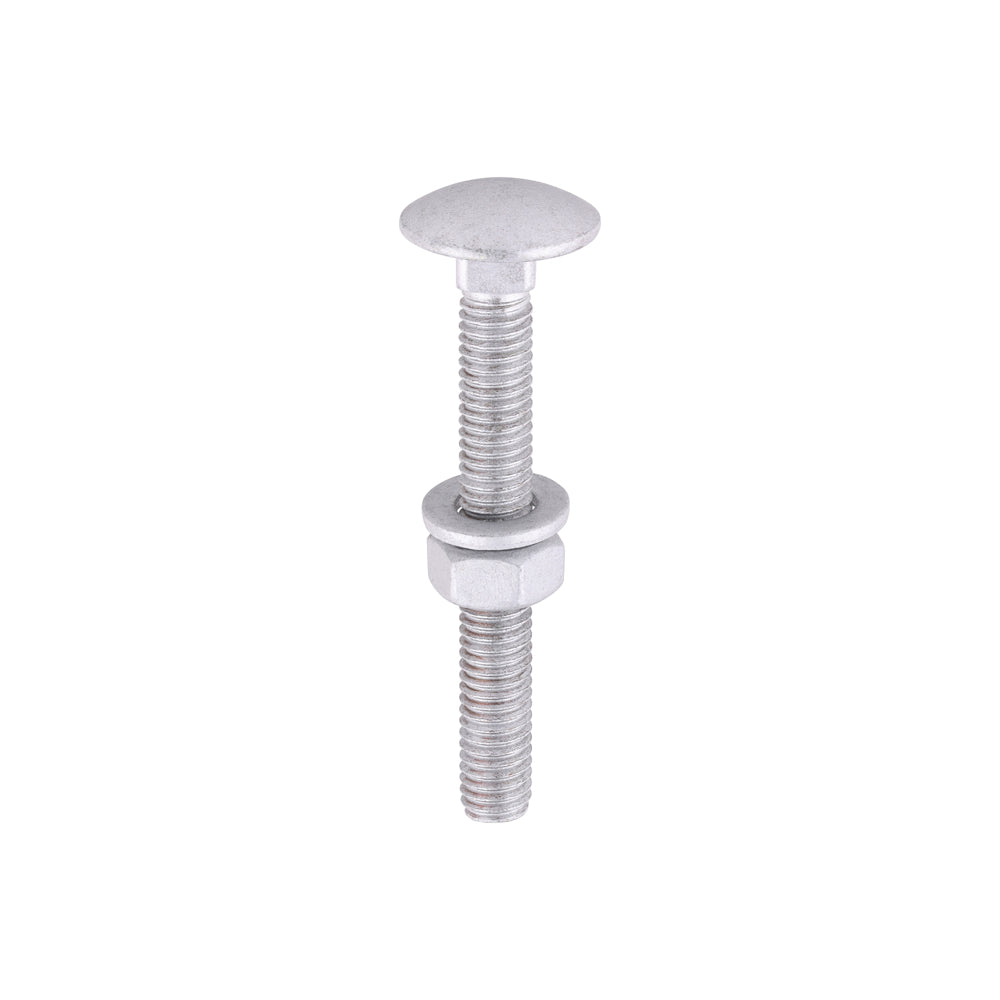 Carriage Bolts with Hex Nuts & Form A Washers - Dome Head - Exterior Timber Fixing - Silver Coated