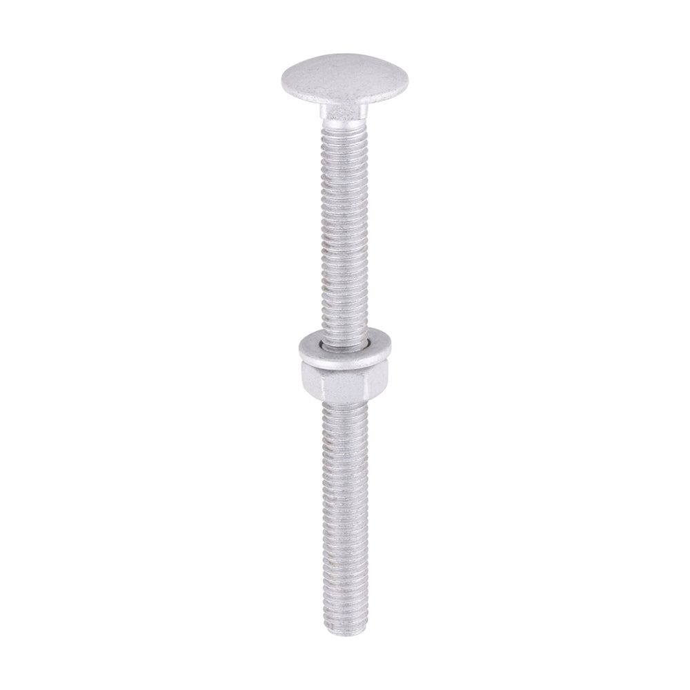 Carriage Bolts with Hex Nuts & Form A Washers - Dome Head - Exterior Timber Fixing - Silver Coated
