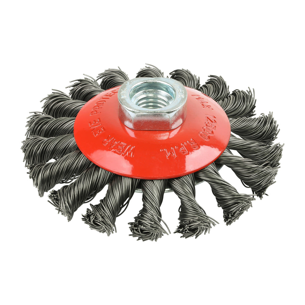100mm Angle Grinder Bevel Brush – Twisted Knot Stainless Steel, Wire Brush for Rust, Paint & Weld Cleaning - Box of 1 (100TBT)
