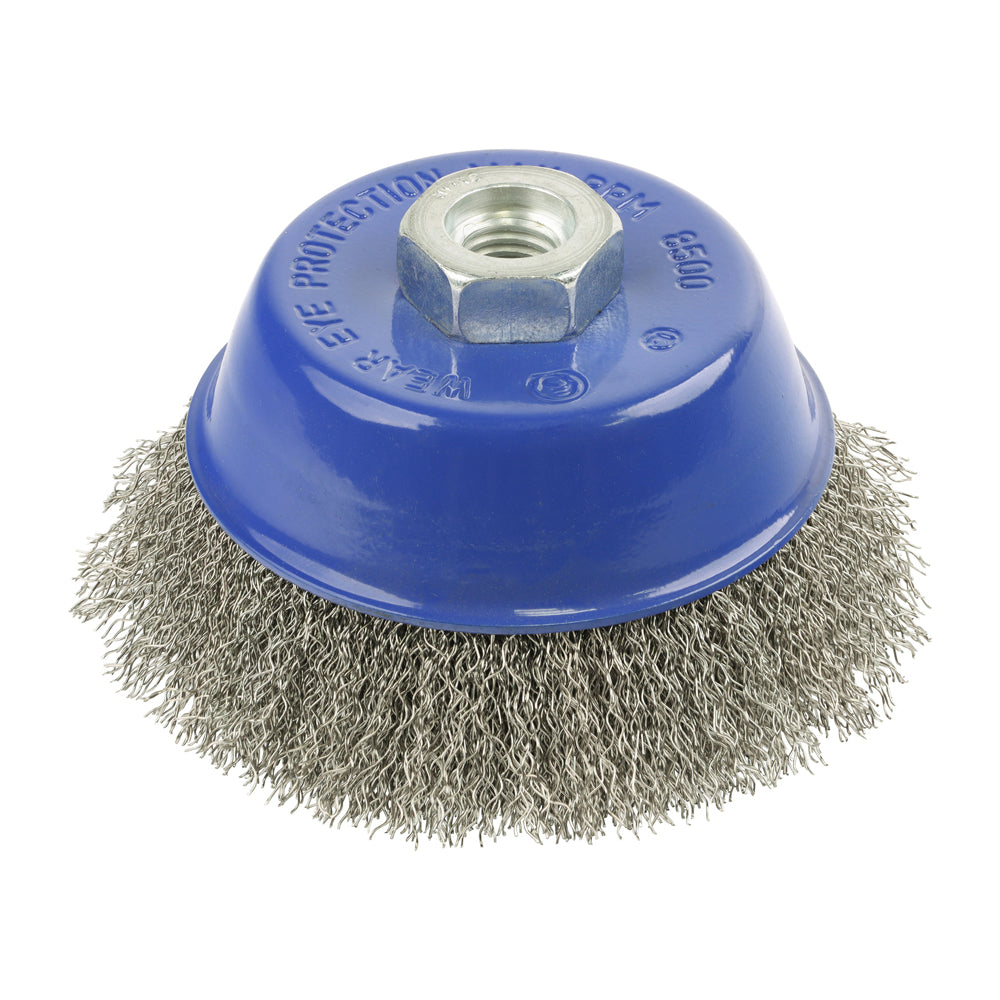 Angle Grinder Cup Brush – Crimped Stainless Steel, Wire Brush for Rust, Paint & Weld Cleaning (Blue)