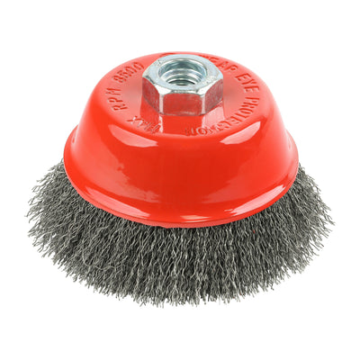 Angle Grinder Cup Brush – Crimped Stainless Steel, Wire Brush for Rust, Paint & Weld Cleaning (Red)