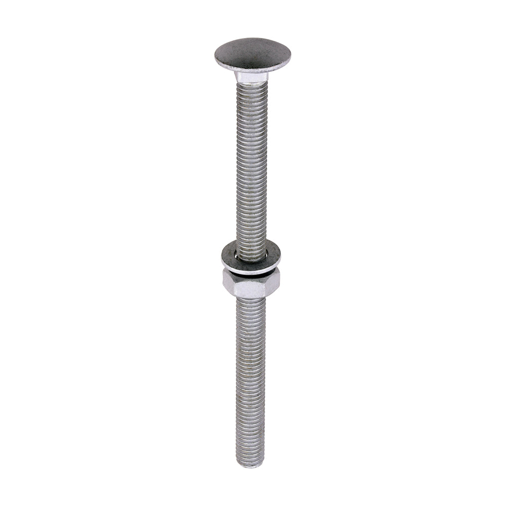 Carriage Bolts with Hex Nuts & Form A Washers - Dome Head - Exterior Timber Fixing - Silver Coated