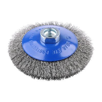 115mm Angle Grinder Bevel Brush – Crimped Stainless Steel, Wire Brush for Rust, Paint & Weld Cleaning - Pack of 1 - Blue (115TBCSS)