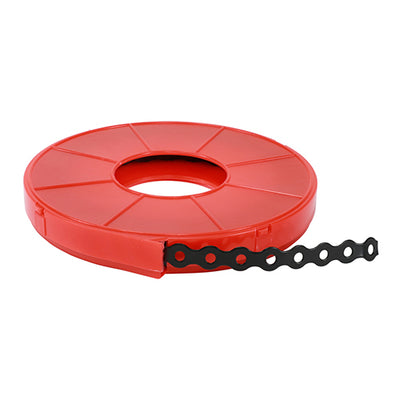 12mm x 10m Black Coloured Fixing Band – Galvanised Steel Perforated Strap for Pipes, Cables & Repairs (BAG OF 1)