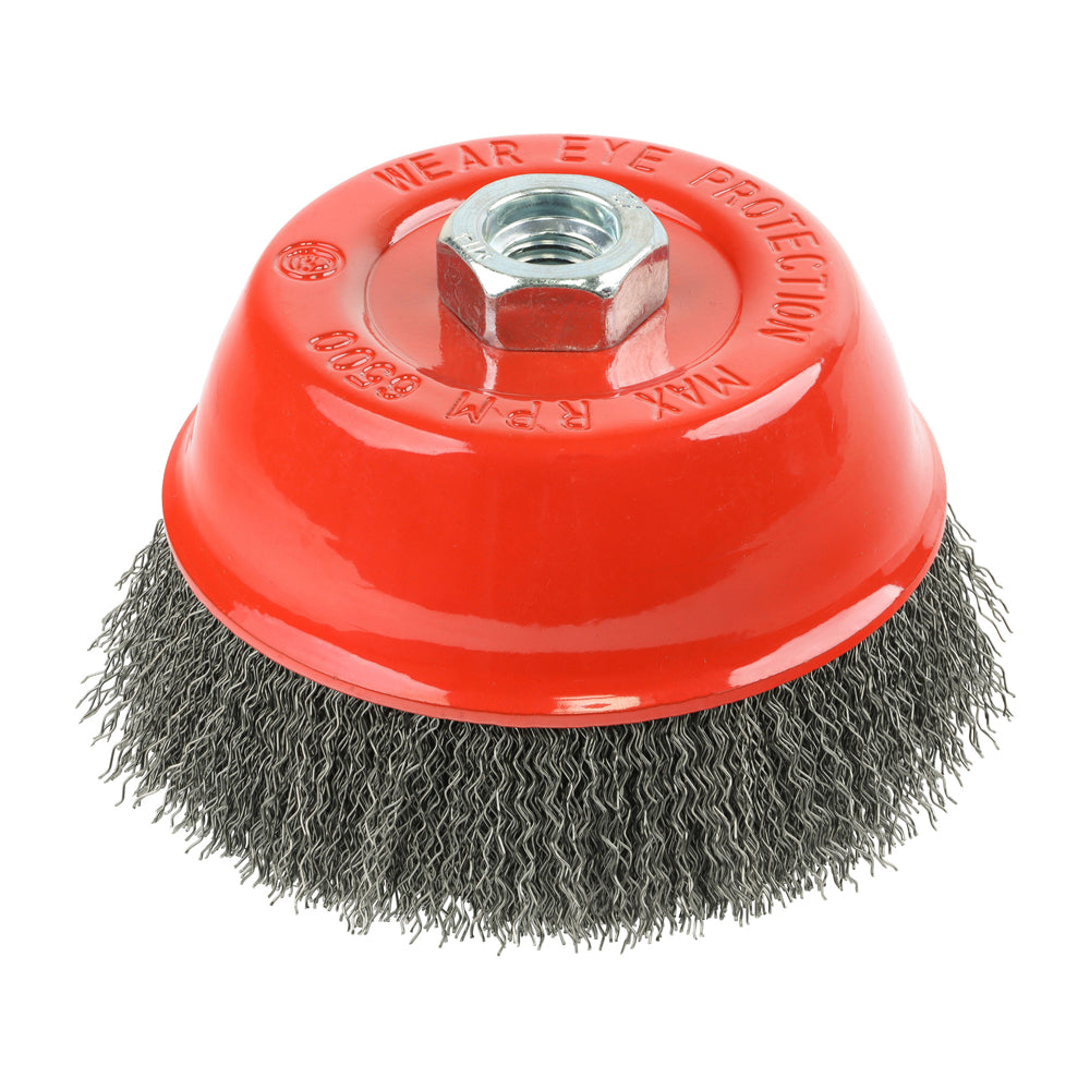 Angle Grinder Cup Brush – Crimped Stainless Steel, Wire Brush for Rust, Paint & Weld Cleaning (Red)