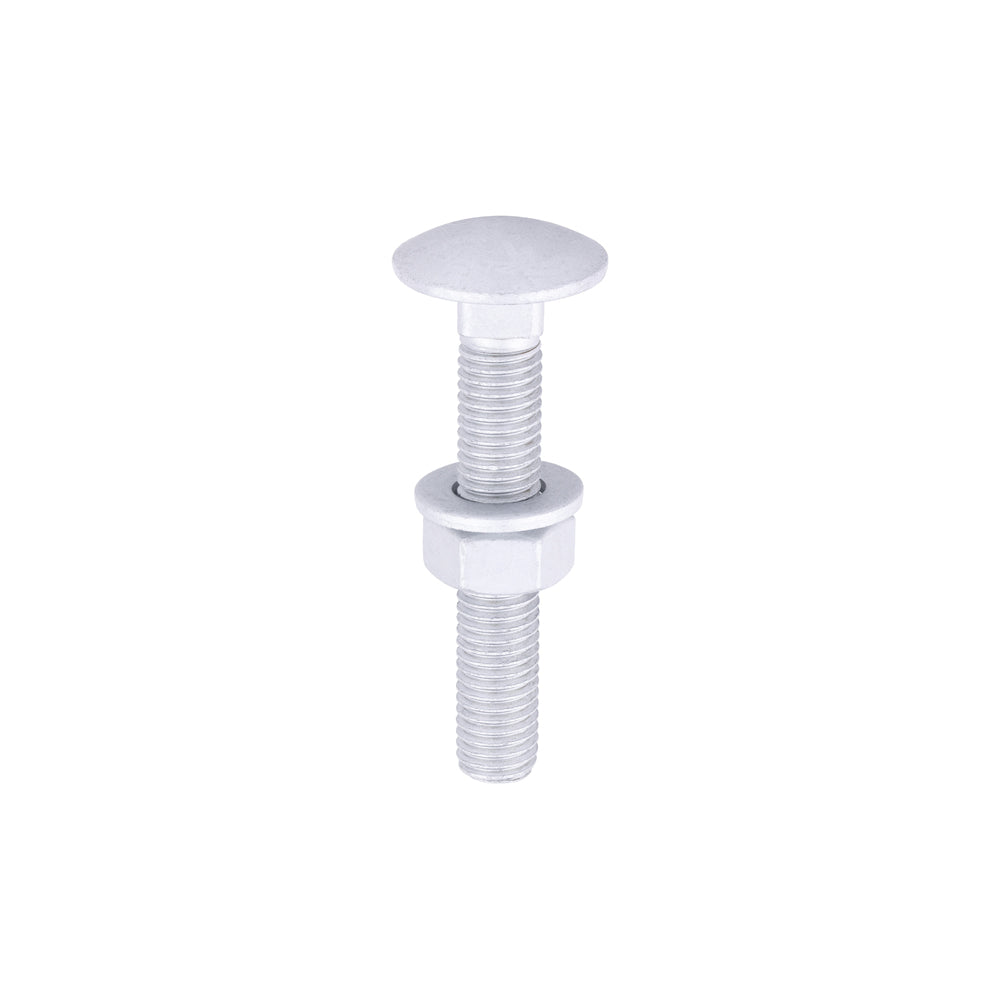 Carriage Bolts with Hex Nuts & Form A Washers - Dome Head - Exterior Timber Fixing - Silver Coated
