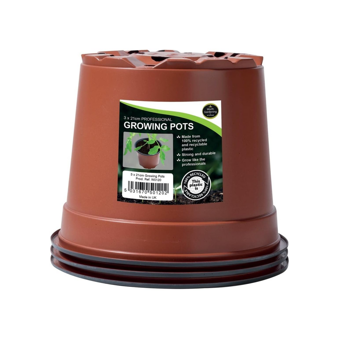 21cm Professional Growing Pots – Garland W0112 – Recycled Plastic Plant Containers – Pack of 3