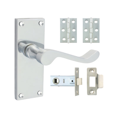 64mm Latch 76mm Hinge Victorian Scroll Latch Door Pack | Polished Chrome Finish