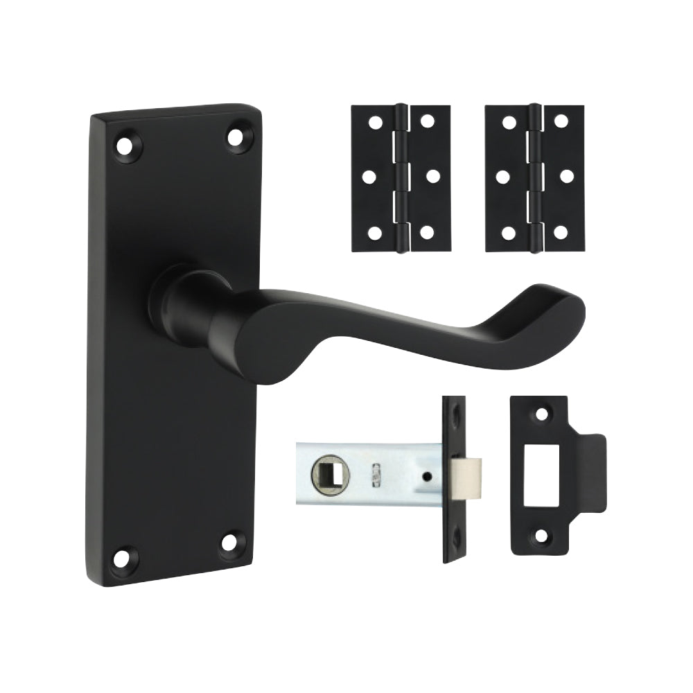 64mm Latch 76mm Hinge Victorian Scroll Door Pack | Complete Satin Chrome Internal Handle Set
