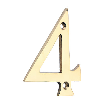 75mm Door Numeral 4 | Polished Brass House Number Solid Brass 3 Inch
