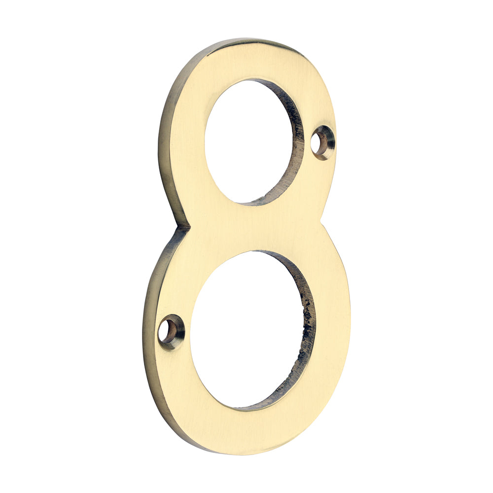 75mm Door Numeral 8 | Polished Brass House Number Solid Brass Screws Included