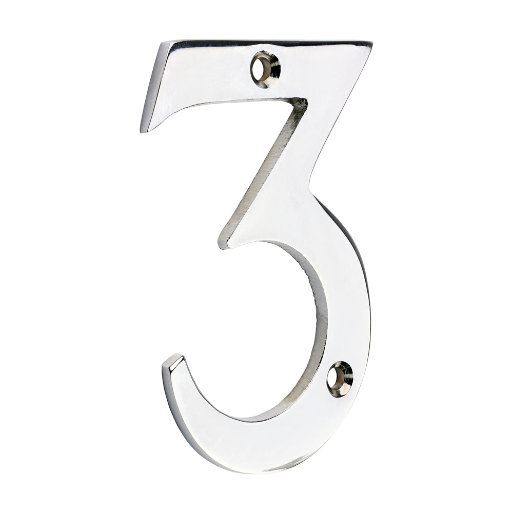 75mm Door Numeral 3 | Polished Chrome House Number Solid Brass 3 Inch