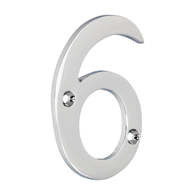 75mm Door Numeral 6 | Polished Chrome House Number Modern Brass 3 Inch