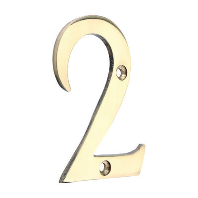 76mm Door Numeral 2 | Polished Brass House Number Solid Brass 3 Inch
