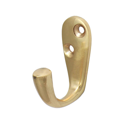 44 x 18mm Polished Brass Single Robe Hook – Wall & Door Mounted Coat, Towel & Hat Hook for Bathroom, Bedroom & Hallway (PACK OF 1)