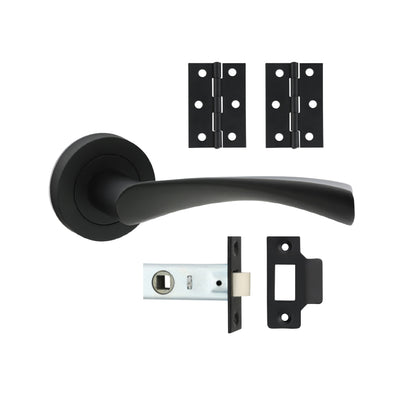 64mm Latch 76mm Hinge Edleston Lever On Rose Door Pack | Matt Black Finish
