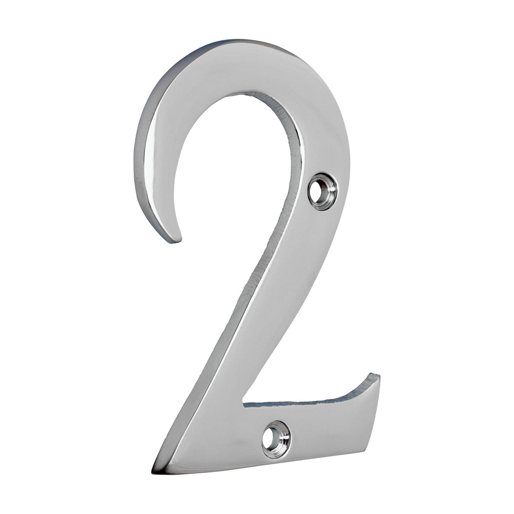 76mm Door Numeral 2 | Polished Chrome House Number Solid Brass 3 Inch