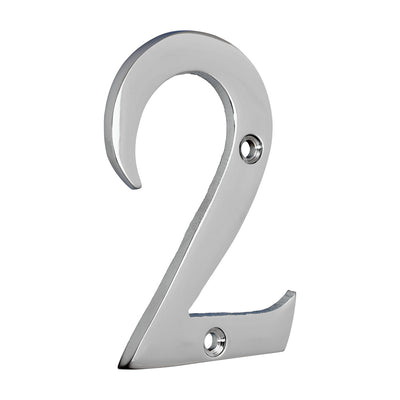 76mm Door Numeral 2 | Polished Chrome House Number Solid Brass 3 Inch