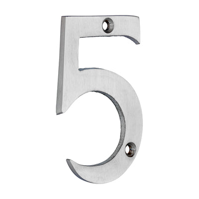 75mm Door Numeral 5 | Satin Chrome House Number Modern Brass 3 Inch