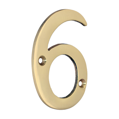 75mm Door Numeral 6 | Polished Brass House Number Solid Brass 3 Inch