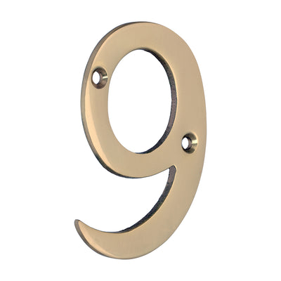 75mm Door Numeral 9 | Polished Brass House Number Brass Letterbox Number Screws Incl.