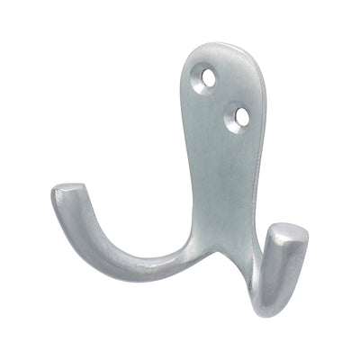 47 x 24mm Satin Chrome Double Robe Hook – Wall & Door Mounted Coat and Hat Hook for Bathroom, Bedroom & Office (PACK OF 1)