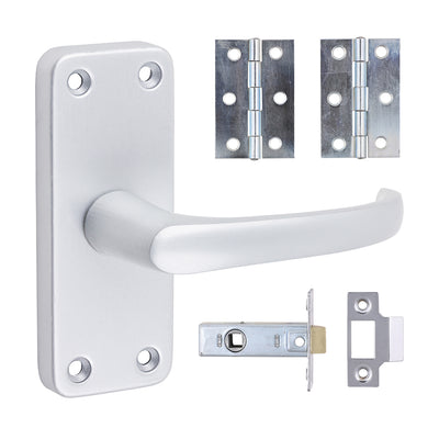 103mm x 40mm Contractors Lever Latch Door Pack | Satin Anodised Aluminium Complete Set | Latch & Hinges