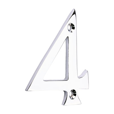 75mm Door Numeral 4 | Polished Chrome House Number Solid Brass 3 Inch