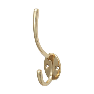 125 x 32mm Polished Brass Hat & Coat Hook – Traditional Wall & Door Mounted Robe Hook for Home, Office & Bathroom (PACK OF 1)