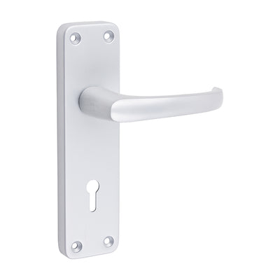 154mm x 40mm Contractors Lever Lock Handles | Satin Anodised Aluminium Door Set | Mortice Sashlock