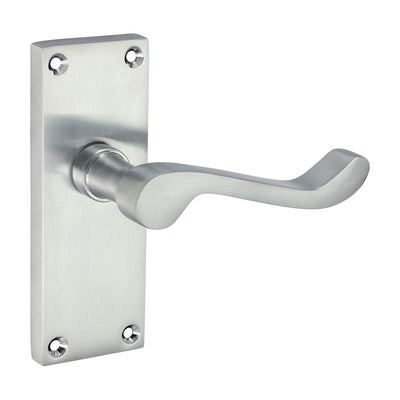 Victorian Scroll Satin Chrome Door Handles | Traditional Lever Lock Set | Internal & External Use