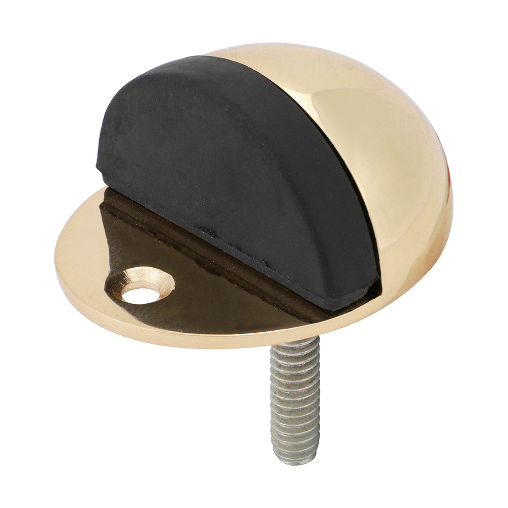 47mm Polished Brass Oval Floor-Mounted Door Stop with Rubber Buffer & Fixings (PACK OF 1)