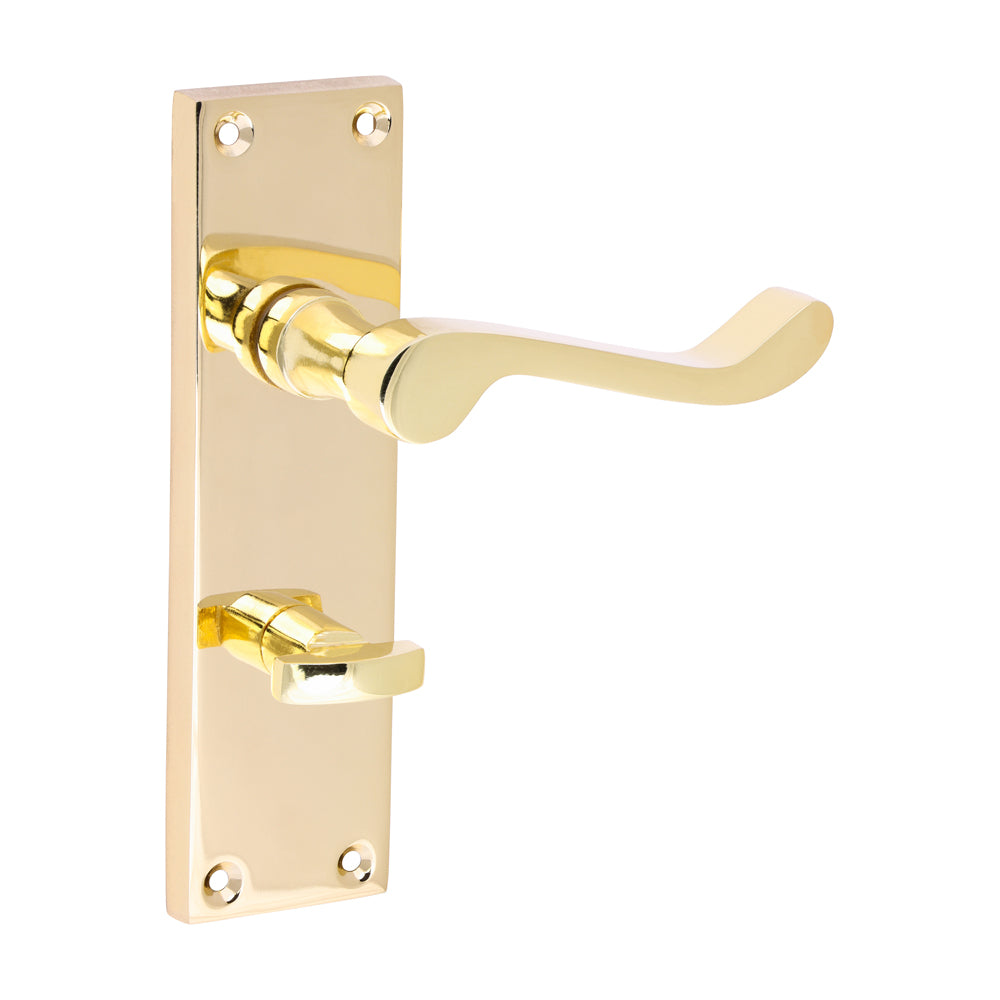 Victorian Scroll Bathroom Handles – Polished Brass Lever Door Handles for Internal Bathroom & WC Doors