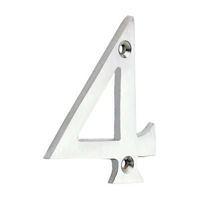 75mm Door Numeral 4 | Satin Chrome House Number Modern Brass 3 Inch
