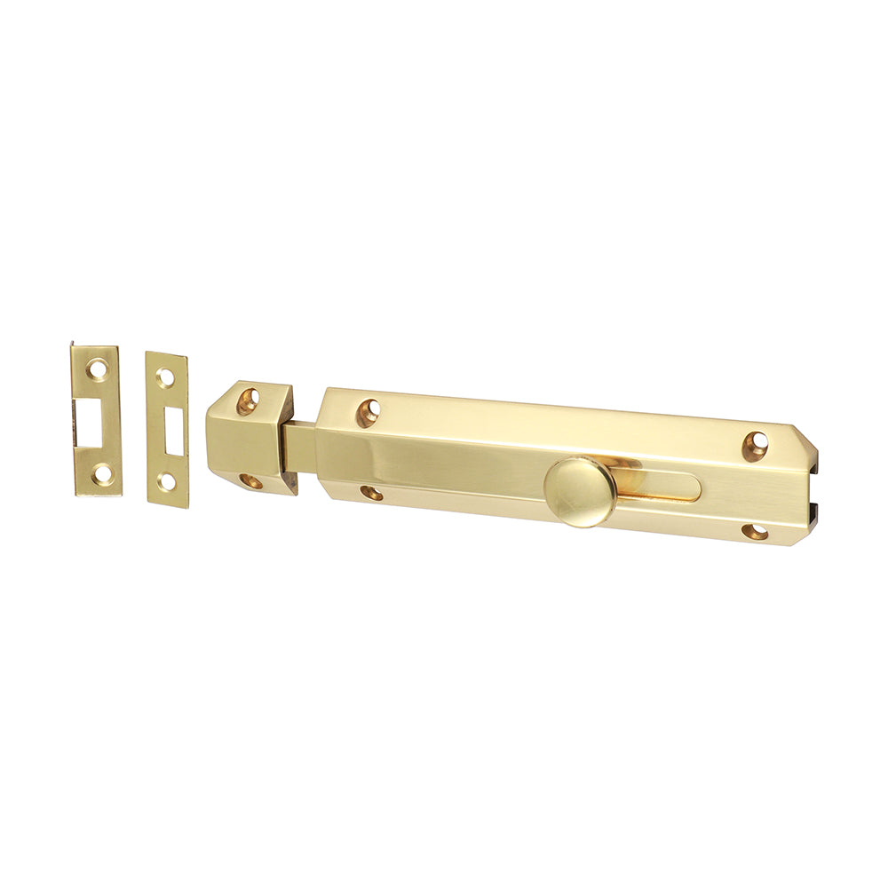 Architectural Flat Section Bolt 200mm Polished Brass – Designer Flush & Recessed Door Security Bolt for French Doors (PACK OF 1)