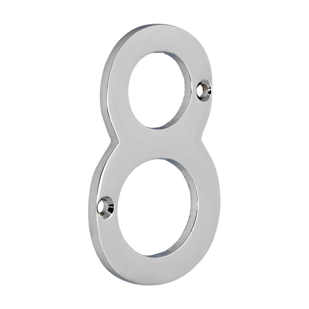 75 mm Door Numeral 8 – Polished Chrome House Number for Front Door, Gate or Mailbox