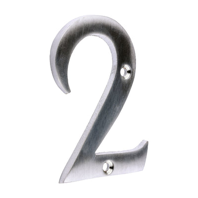 76mm Door Numeral 2 | Satin Chrome House Number Modern Brass 3 Inch