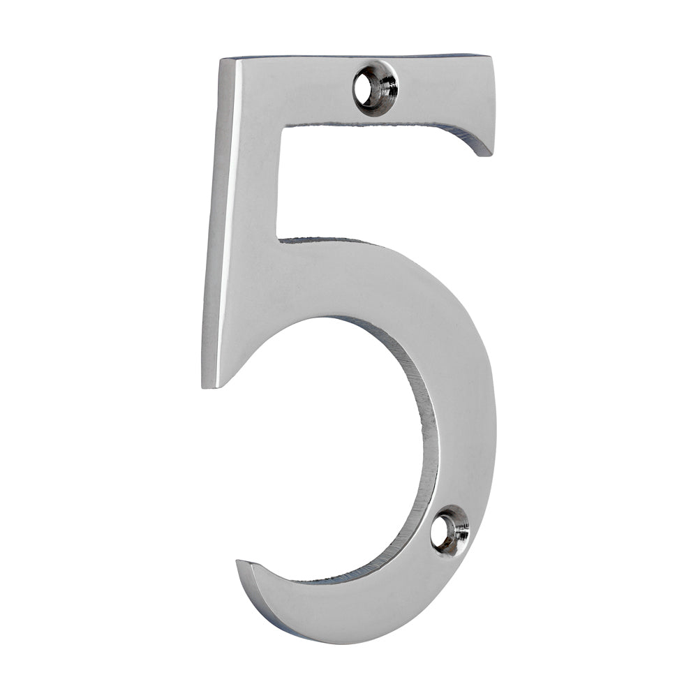 75mm Door Numeral 5 | Polished Chrome House Number Solid Brass 3 Inch