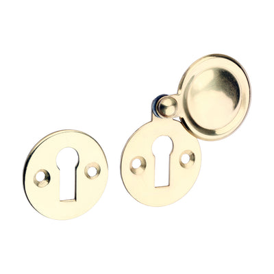 32mm Pair of Escutcheons | Polished Brass Traditional Pattern Keyhole Cover Door Lock Rose